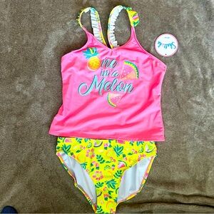 Shelloha | Bathing Suit | 16 | Yellow and Pink with ruffle straps, Fruit theme